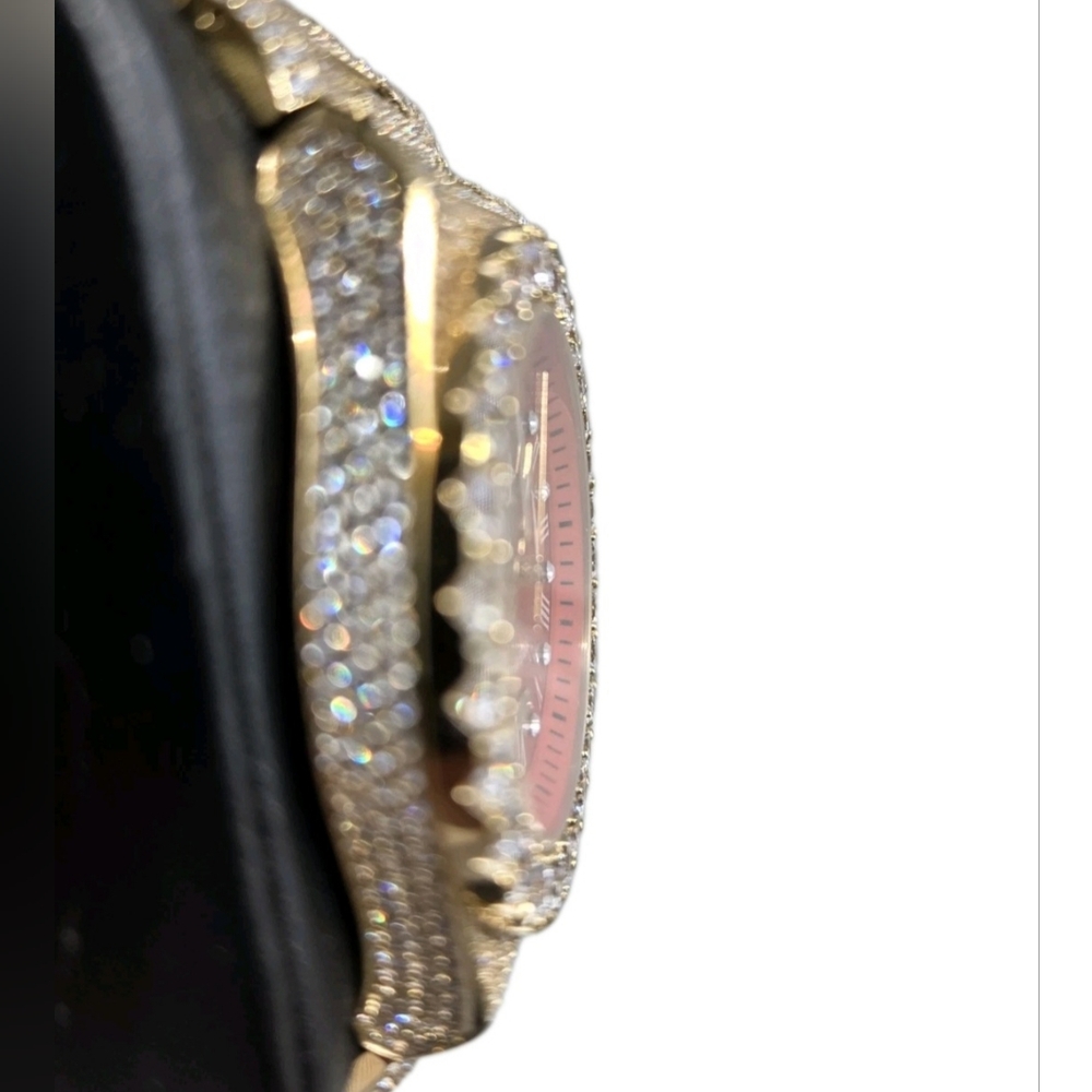 GLD Gold Iced Out 42MM Fully Iced Alpha Era® w/Diamond Prong Link Band /Red Face - Picture 9 of 12